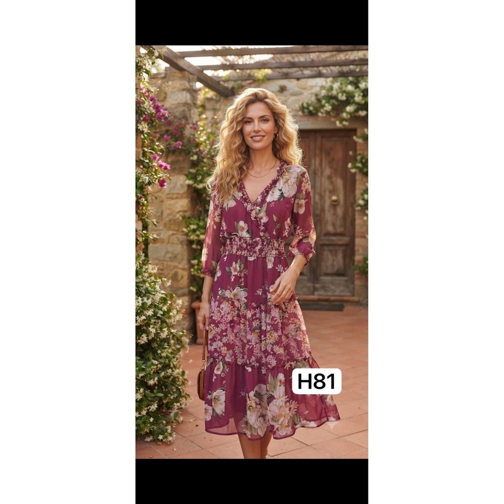 Fig & Flower Floral Maxi Dress XL Smocked Waist Cottagecore Boho Ruffle V-Neck